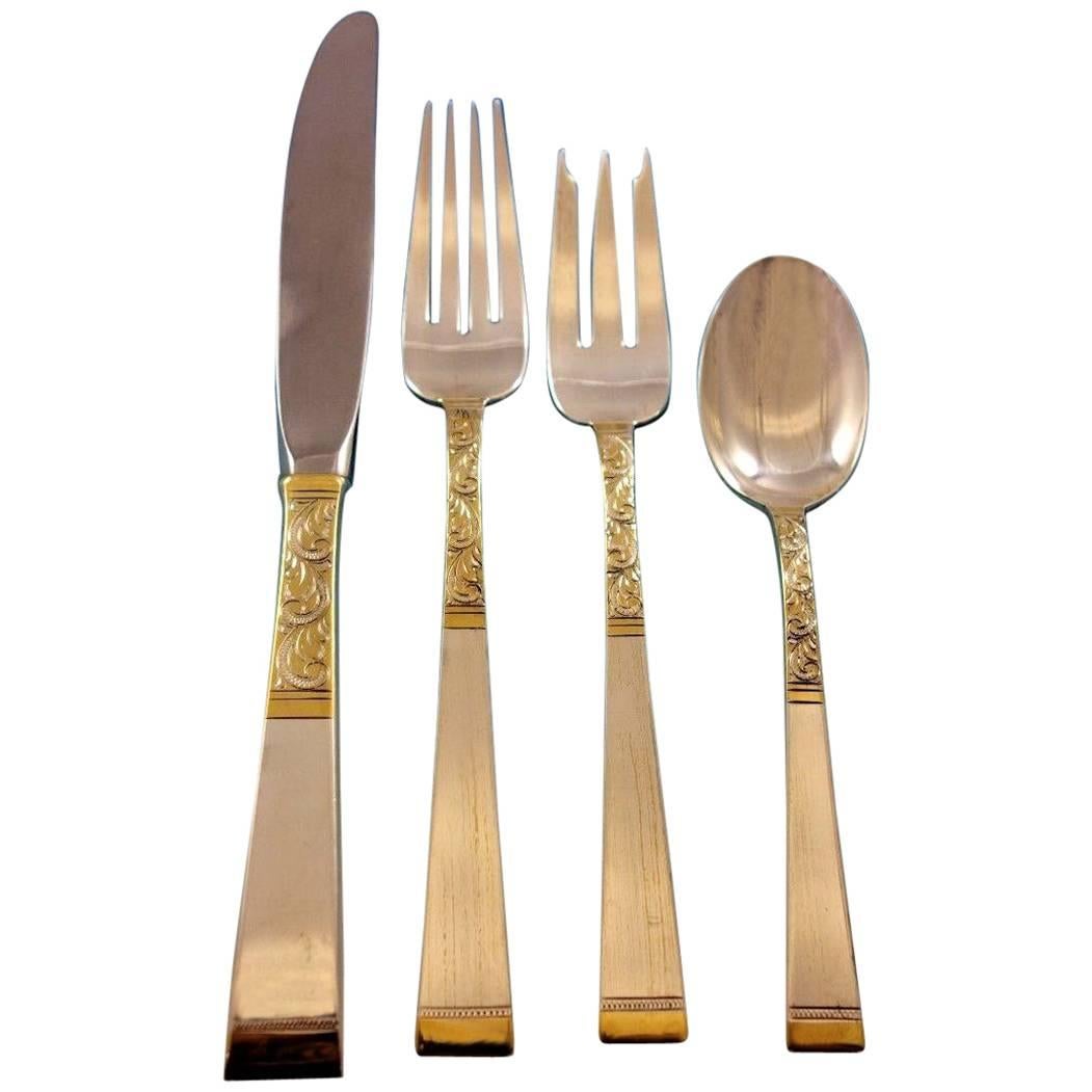 Golden Scroll by Gorham Sterling Silver Flatware Set Place Size Service 48 Pcs For Sale