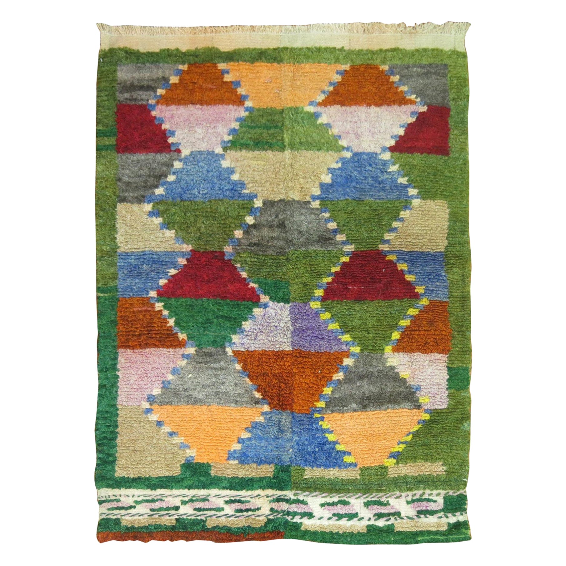 Zabihi Collection Green Vintage Turkish Scandinavian Inspired Tulu Throw Rug