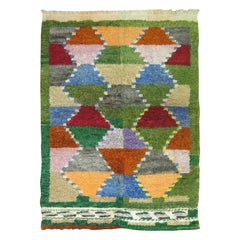 Zabihi Collection Green Vintage Turkish Scandinavian Inspired Tulu Throw Rug