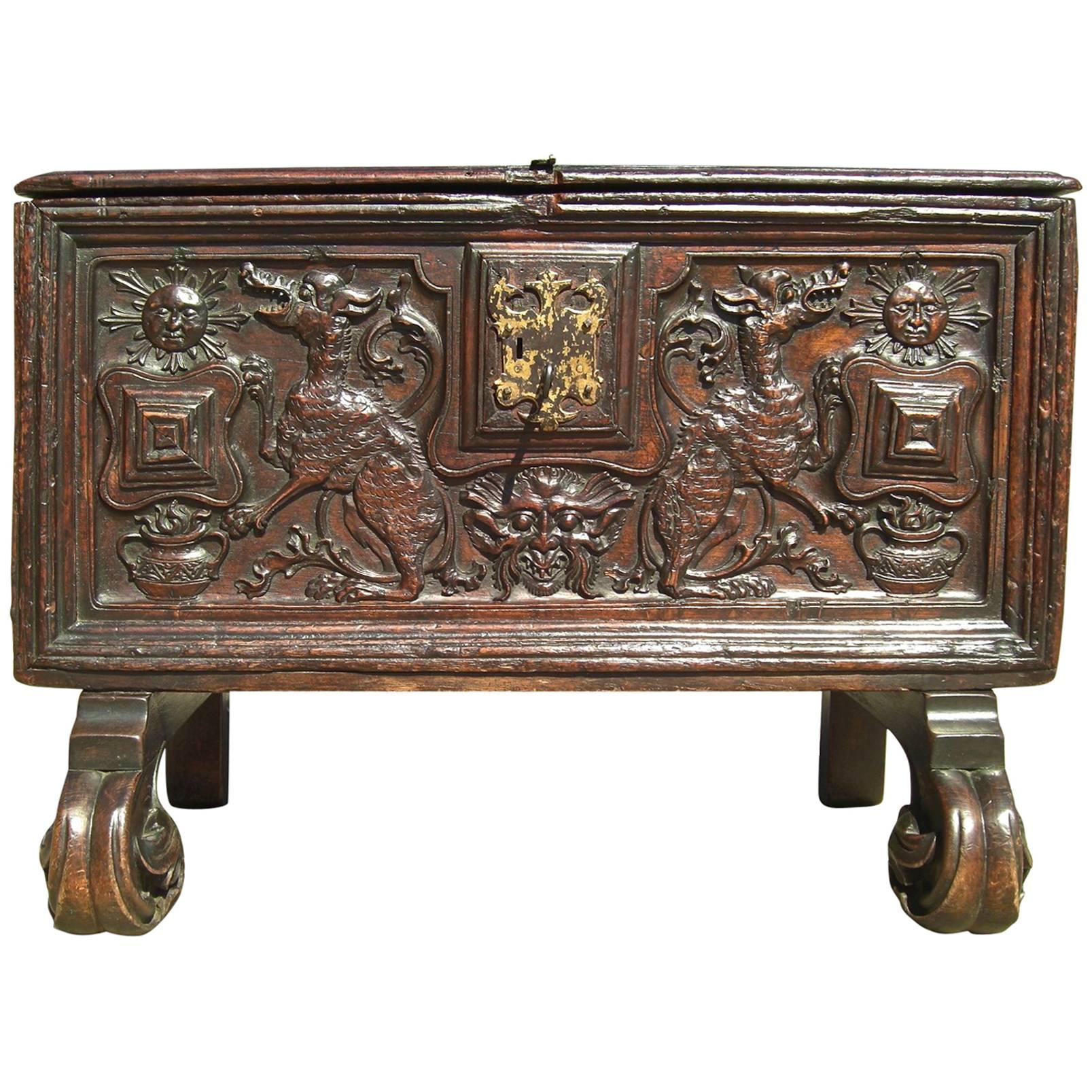 Early 16th Century Spanish Plateresque Chest, Cedar with Boxwood Inlay For Sale