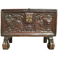 Antique Early 16th Century Spanish Plateresque Chest, Cedar with Boxwood Inlay