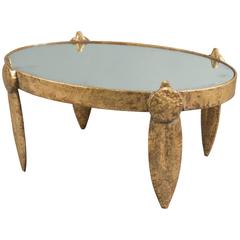 Gold Painted Aluminium Coffee Table with Antiqued Mirror Top, France, 1980s