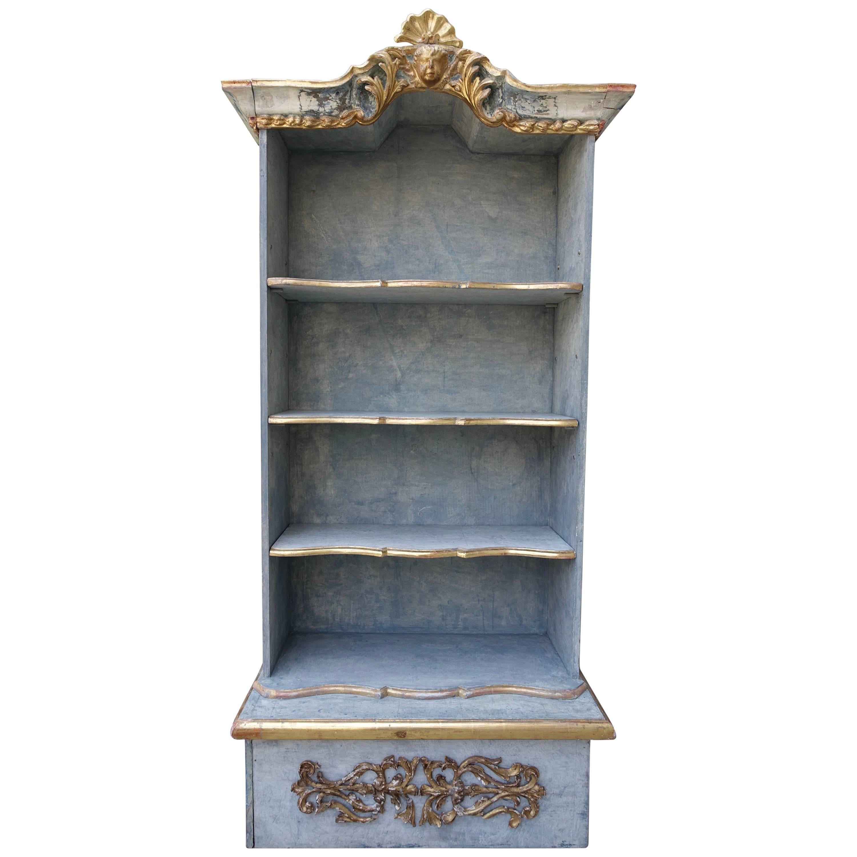 Italian Panted & Parcel Gilt Bookshelf with Cherub Face