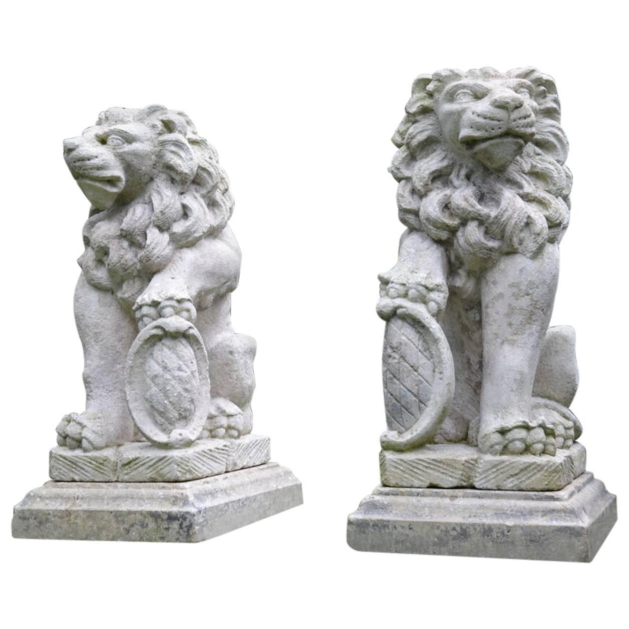 Carved Stone Bavarian Lions