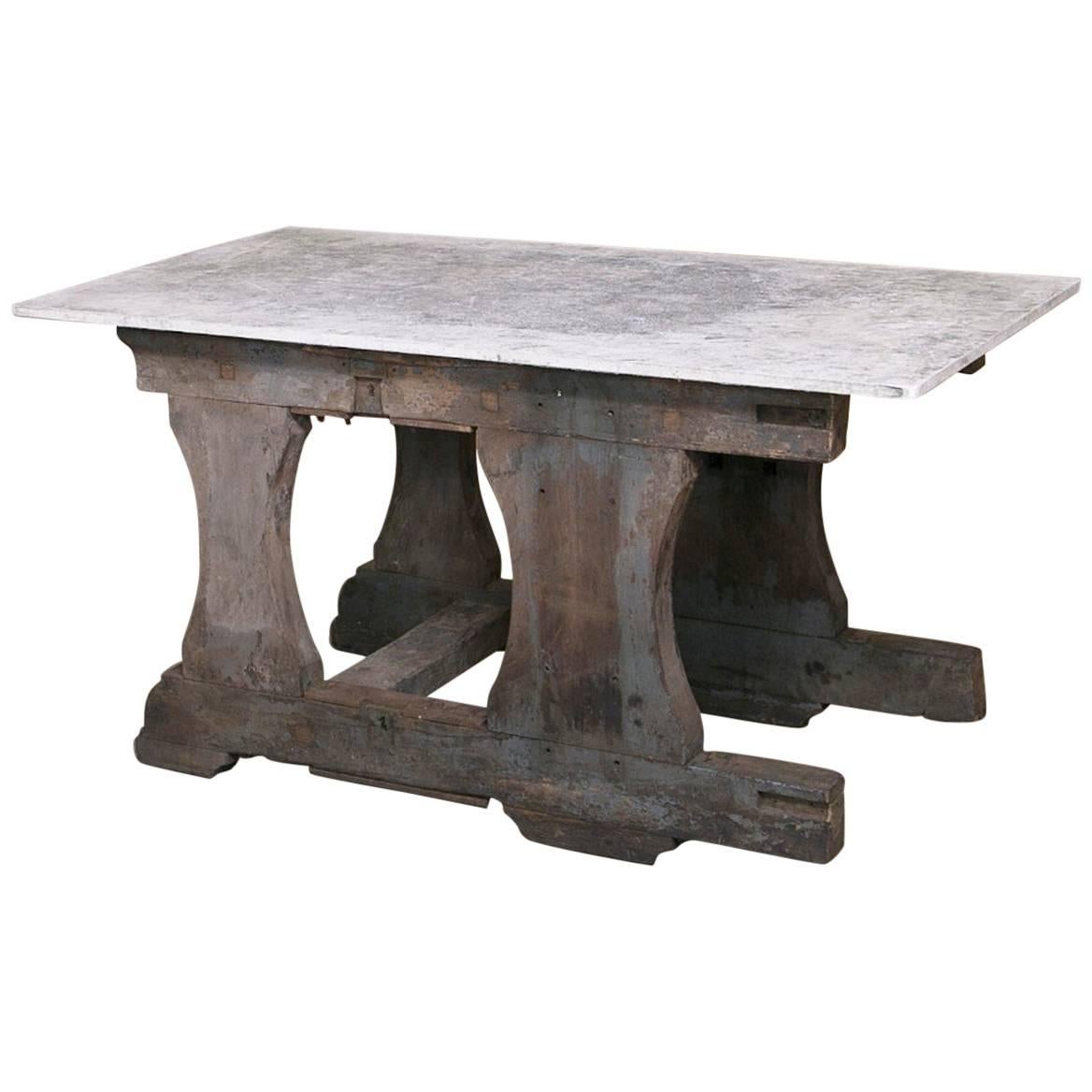 Antique French Work Table or Kitchen Island with a Marble Top at 1stDibs french kitchen island