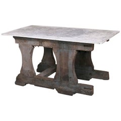 Vintage Rustic Industrial Work Table or Island with Concrete Top
