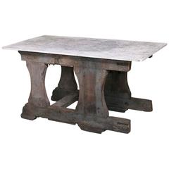 Vintage Rustic Industrial Work Table or Island with Concrete Top 6