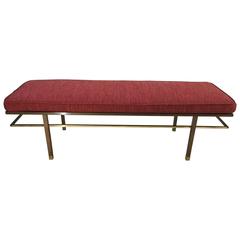 Harvey Probber Bench/Coffee Table with Floating Brass Rail and Brass Feet Sabots