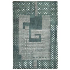 Orley Shabahang "Labyrinth" Contemporary Persian Rug, Blue & Cream, 6x9