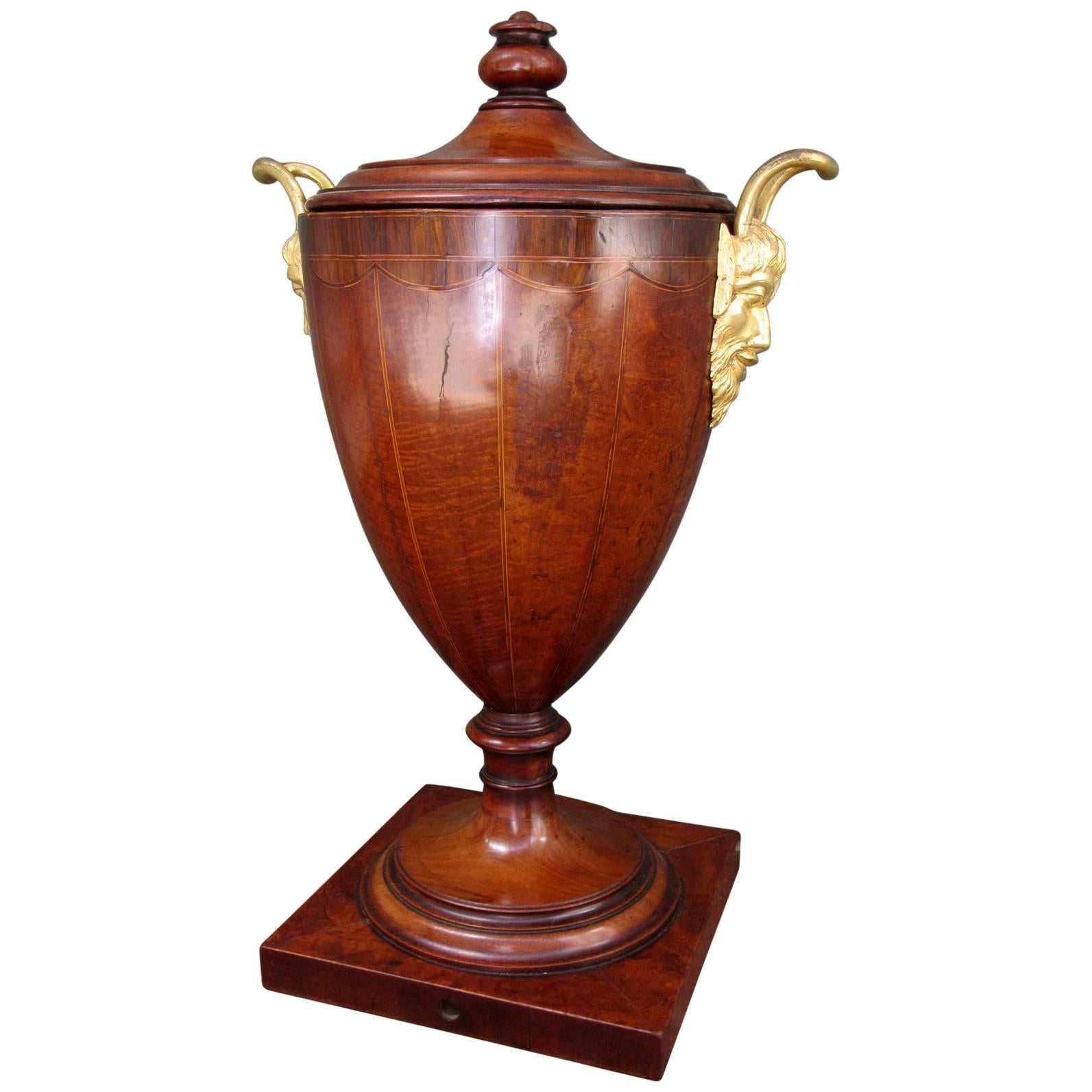 Late 18th Century English George III Mahogany and Bronze Doré Urn or Wine Cooler