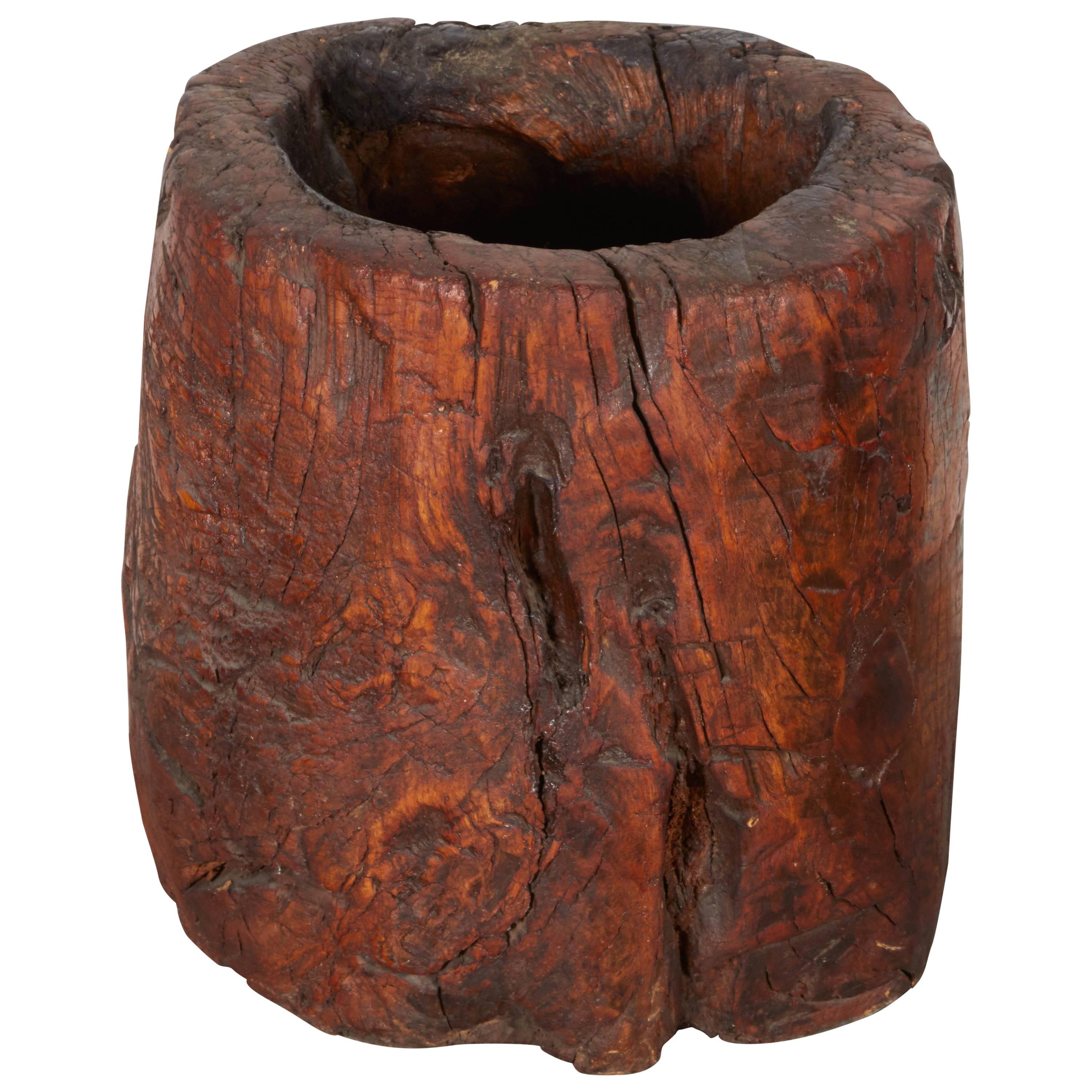 Unusually Large, Thick Walled Antique Burl Wood Mortar For Sale