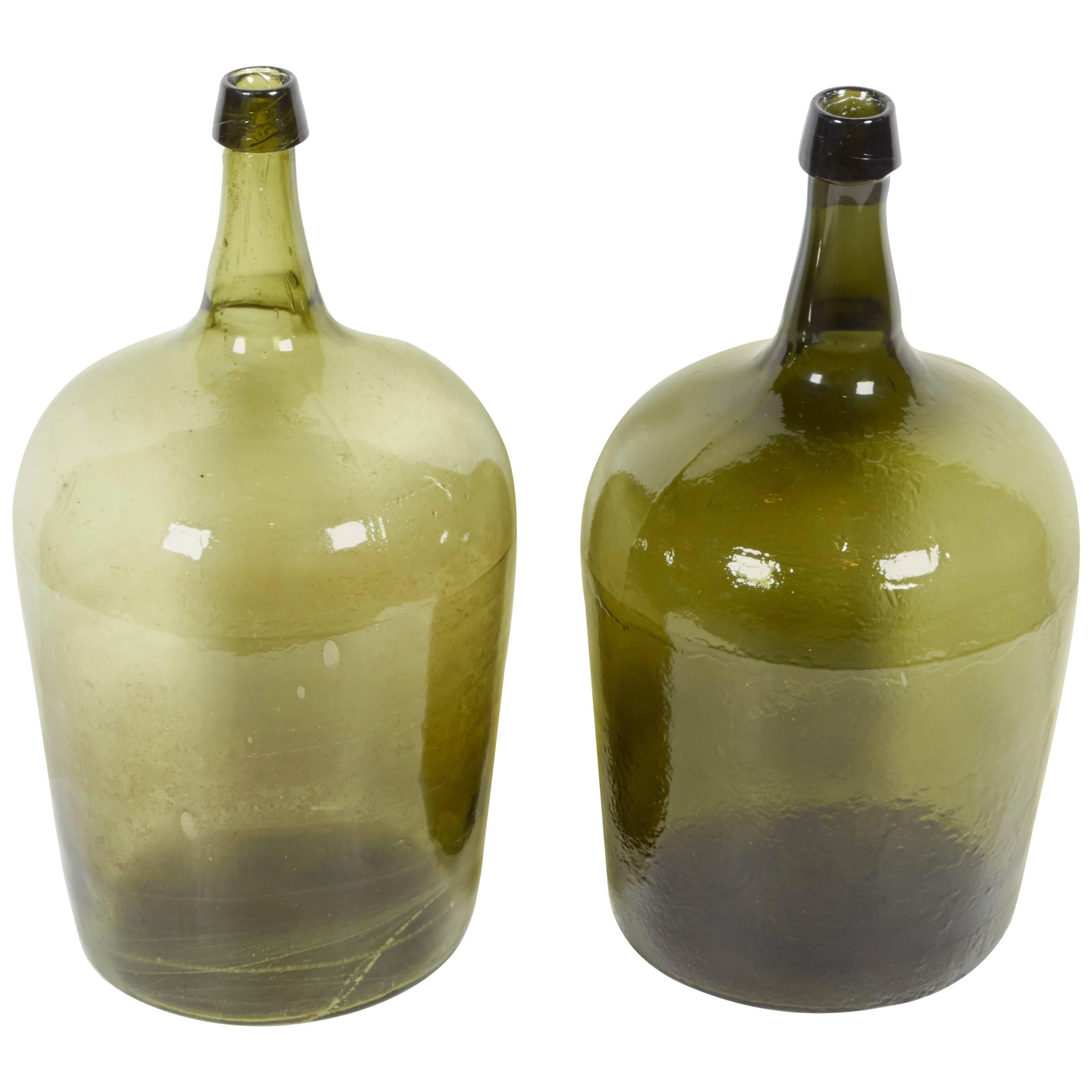 Antique Blown Glass French Demijohns with Pontil Bottoms