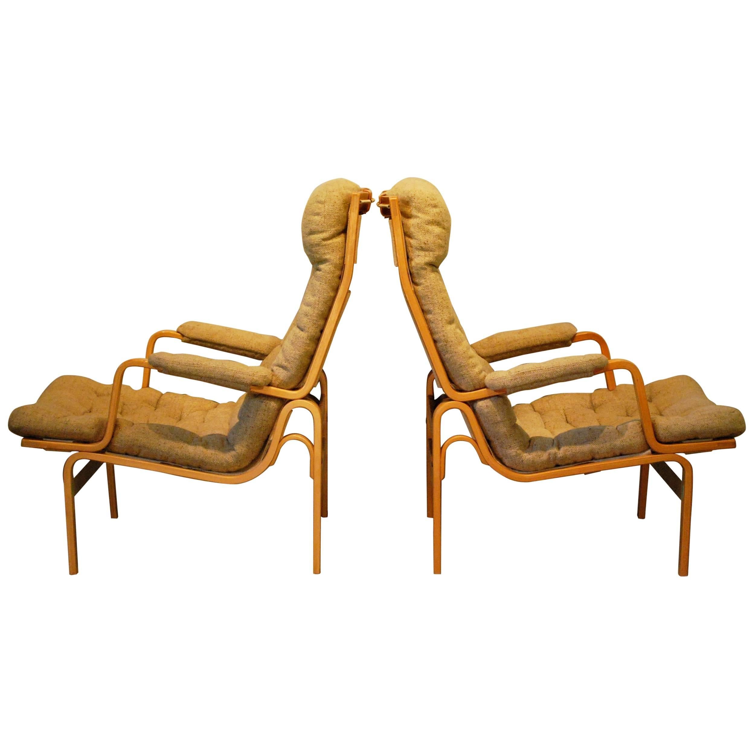 Bruno Mathsson Designed for DUX Mid Century Modern Pair of 'Ingrid' Lounge Chair