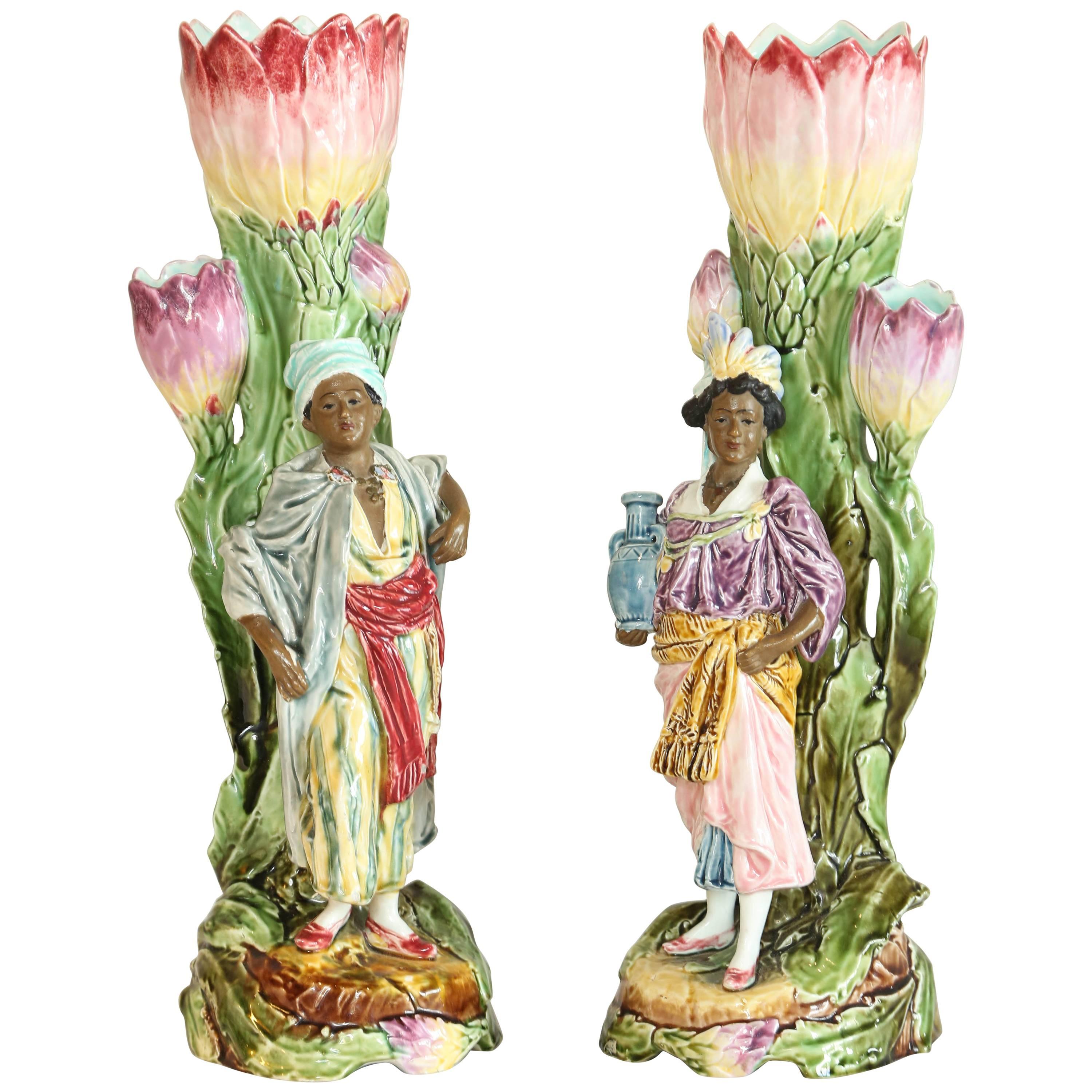 Pair of Late 19th Century French Majolica Figurines