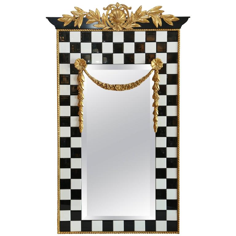 Black and White Tile Framed Mirror at 1stDibs black and white framed