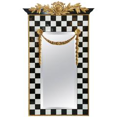 Vintage Black and White Tile Framed Mirror