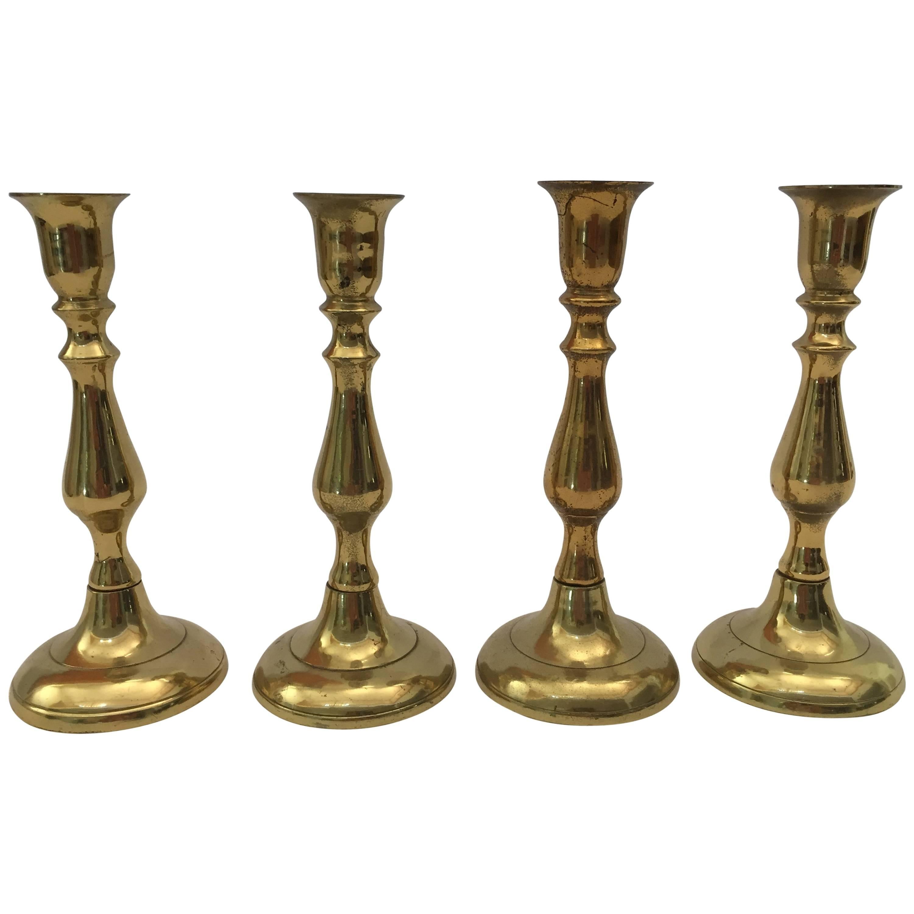 Pair of French 19th C. Hand Tooled Brass Candlesticks For Sale at 1stdibs