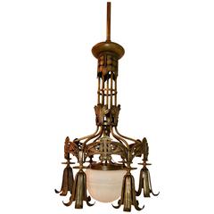 Rare and Beautiful French Art Nouveau Bronze Chandelier with Seven Lights 4