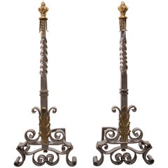 Spectacular Pair of Andirons Attributed to Gilbert Poillerat