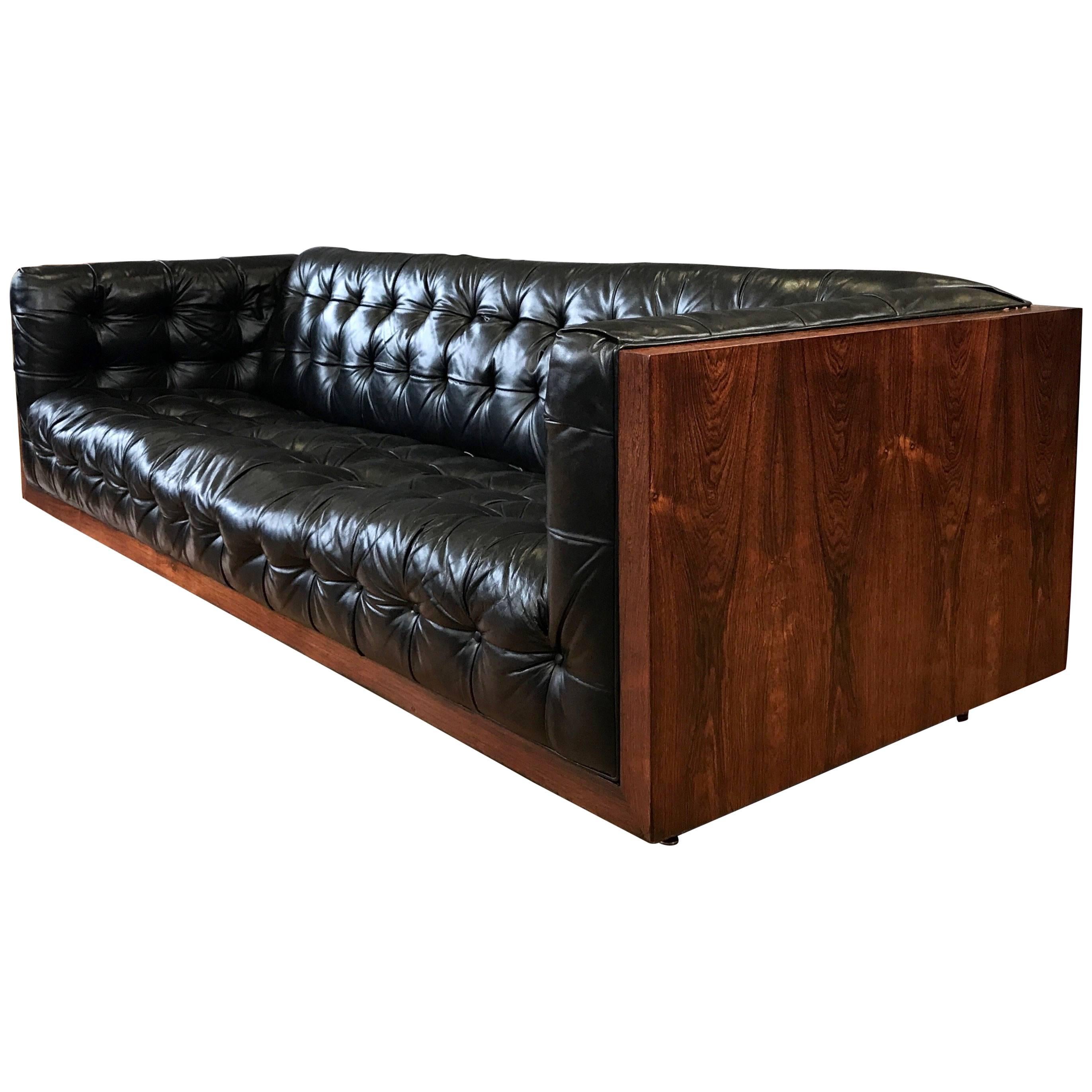 Milo Baughman-Style Rosewood and Leather Case Sofa