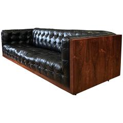 Milo Baughman-Style Rosewood and Leather Case Sofa