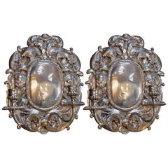 Pair of Bronze Silver Plated Candelabra Sconces 8