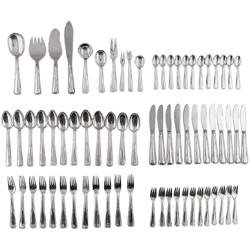 Cohr Old Danish Complete Silver Cutlery with Ten Different Serving Pieces