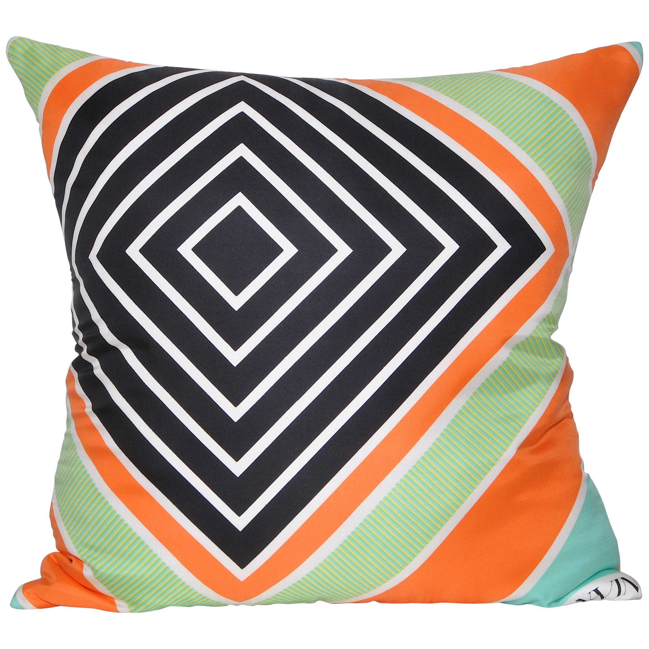 Vintage Lanvin Geometric Silk Scarf with Irish Linen Cushion Pillow For Sale