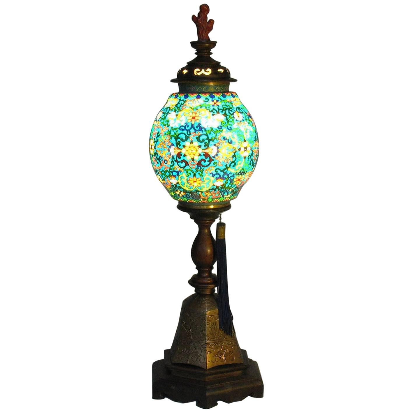 Chinese Lamp with a Plique-A-Jour Shade For Sale