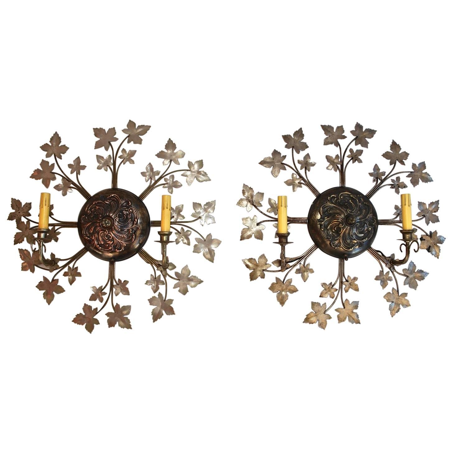 Rare and Beautiful Large Flower Sconces in the Shape of the Sun