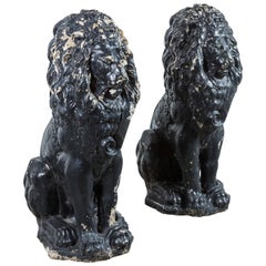 Pair of Monumental Garden Lions Lake Michigan Estate 2