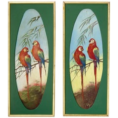 Pair of Decorative Parrot Paintings, France, circa 1920s
