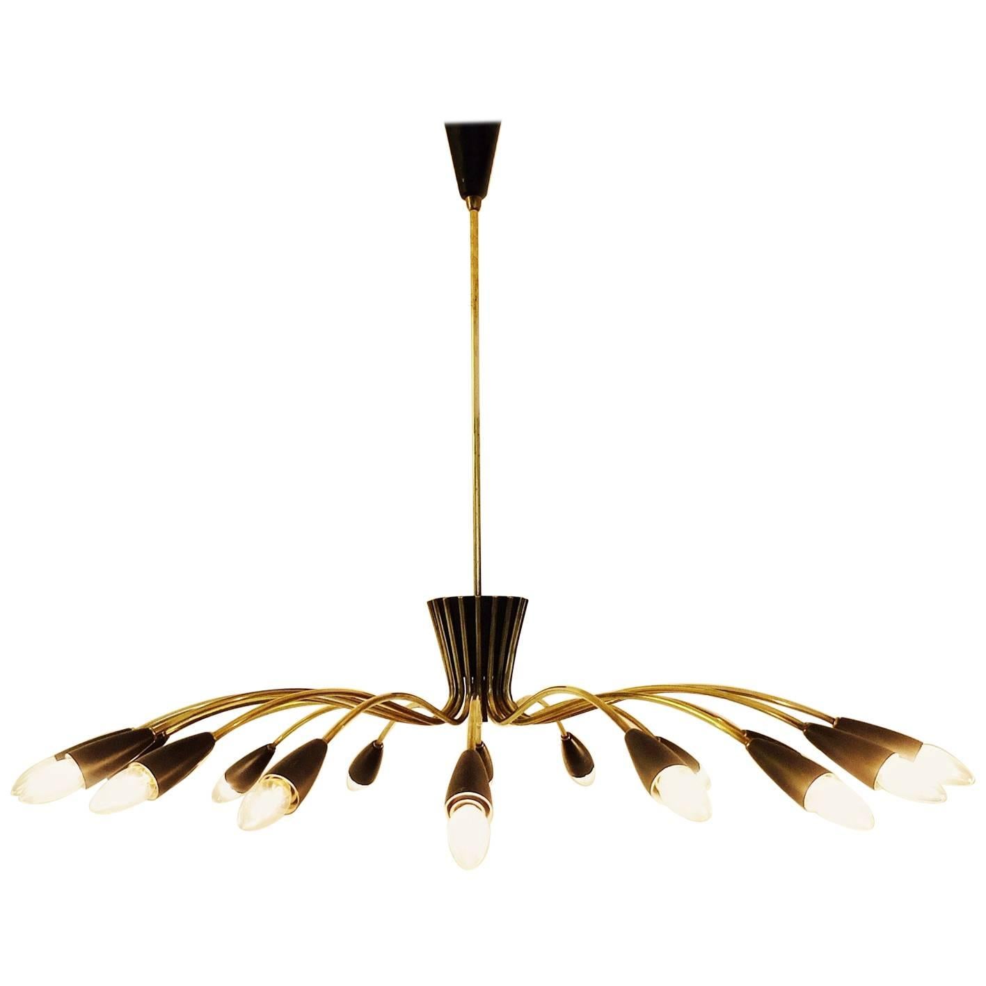 Elegant 1960s Italian Chandelier in Brass and Black Lacquer