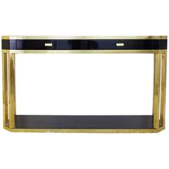 1970s, Jean Claude Mahey Brass and Black Lacquer Console for Maison Romeo 4