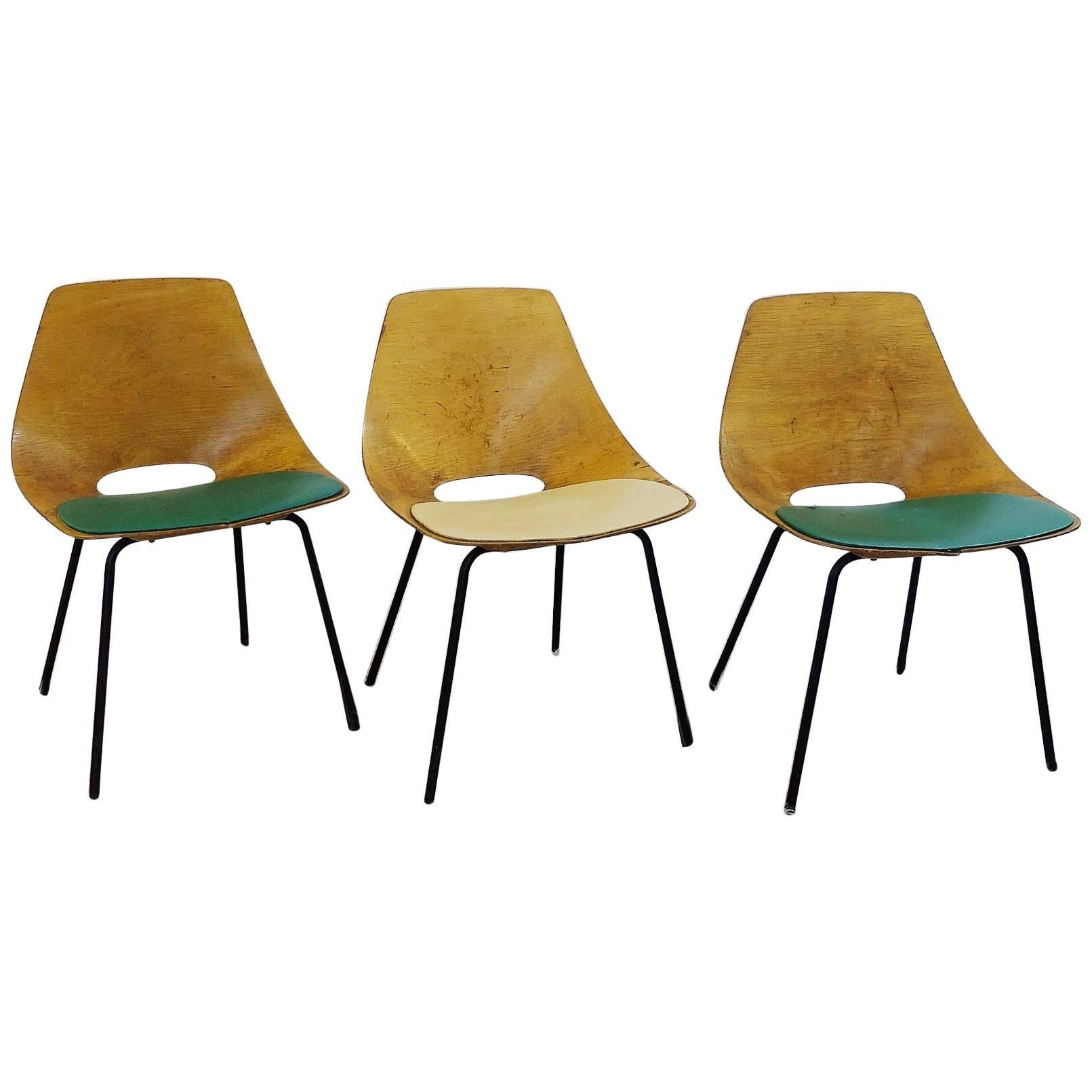 Set of Three Pierre Guariche "Tonneau" Bentwood Chairs for Steiner Edition, 1954