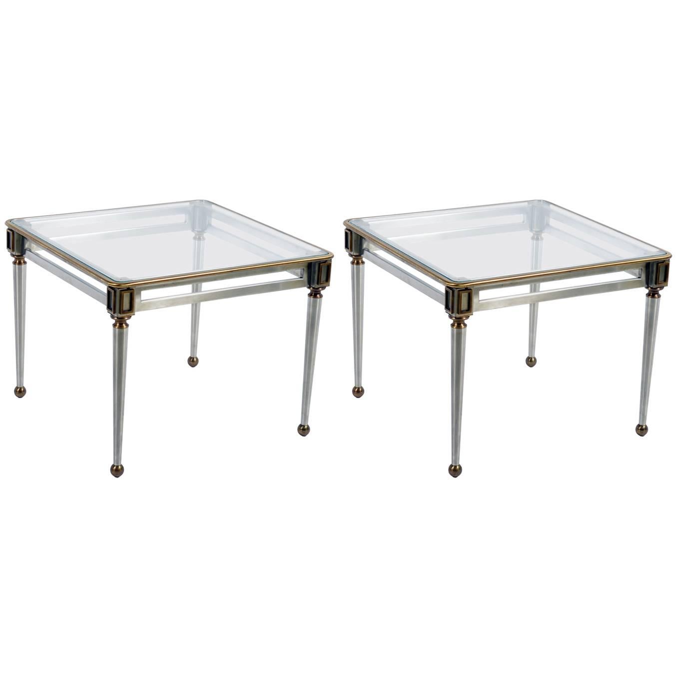 Pair of Mid-Century Italian Steel and Brass Side Table by Banci For Sale
