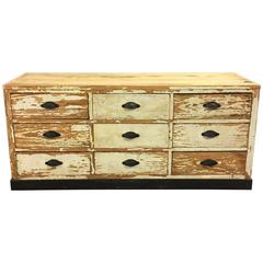 Antique Distressed Bank of Drawers, France, 1930s