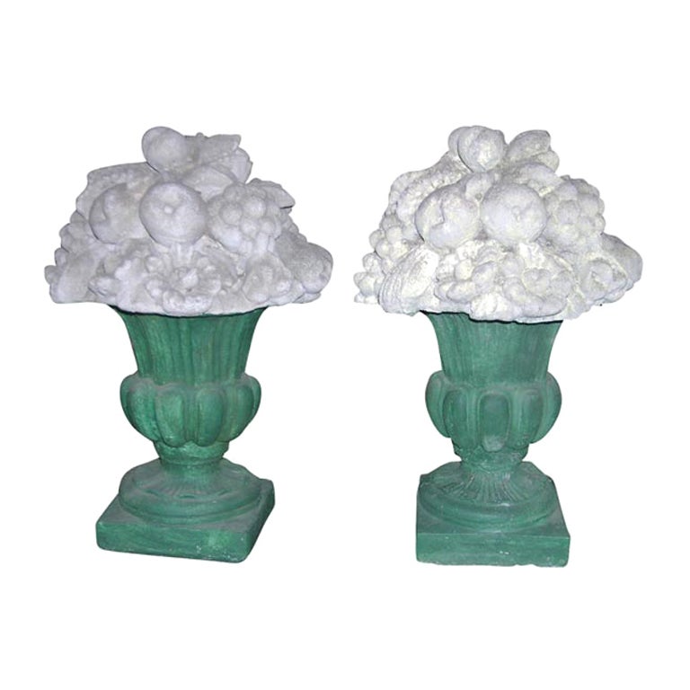 Pair of Cast Stone Fruit Baskets For Sale