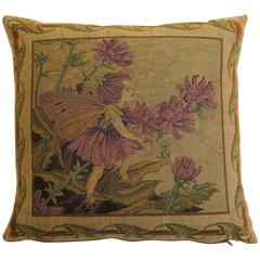 Mid-20th Century, Tapestry Cushion or Pillow, Fairy Nymph, Duck Feather Insert