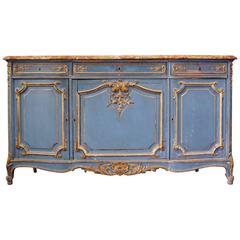French, 19th Century Provencal Long Enfilade Marble Top Buffet in Painted Wood