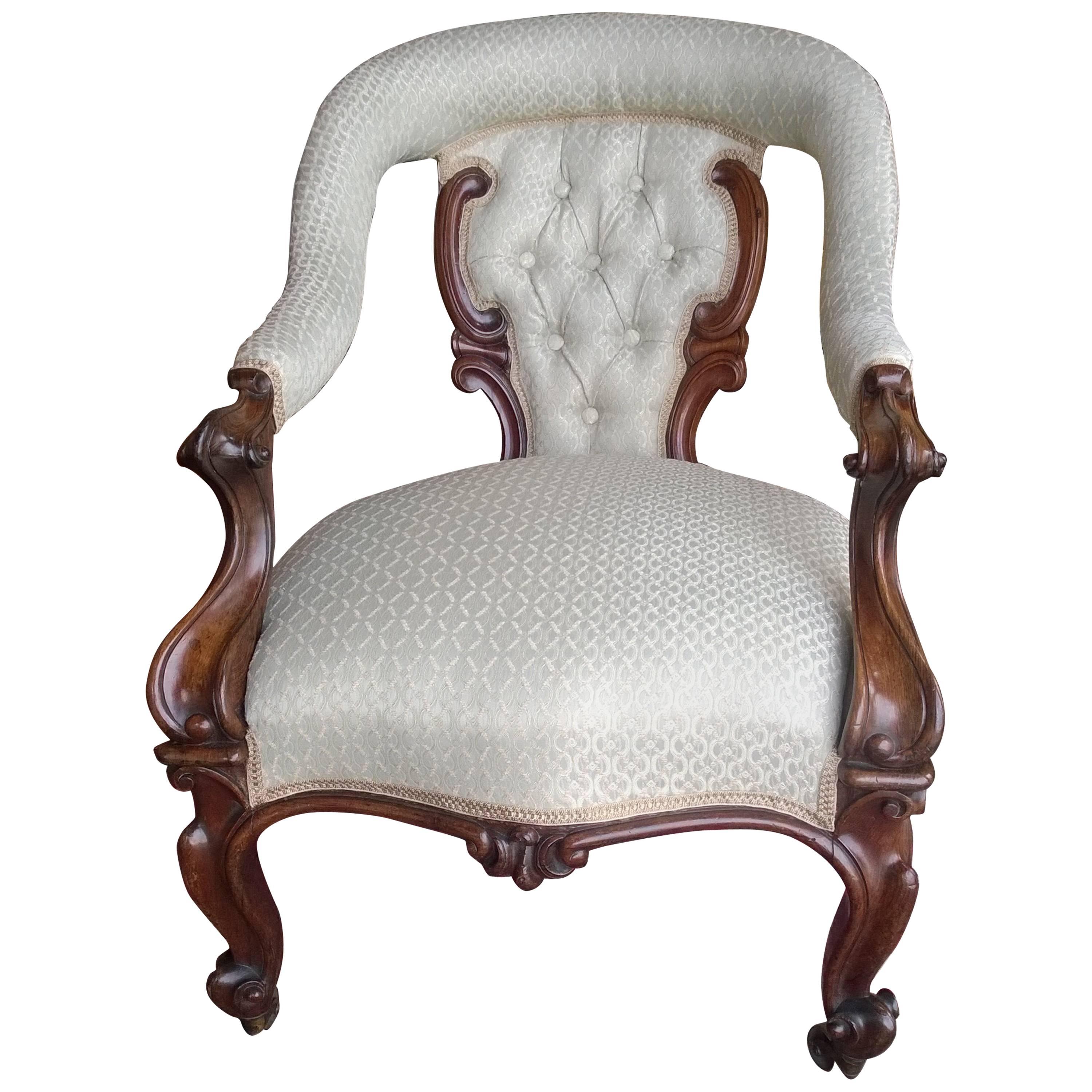 Victorian Carved Rosewood Open Armchair