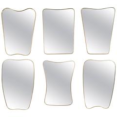 Collection of Six Brass Framed Wall Mirrors in the Style of Gio Ponti 1