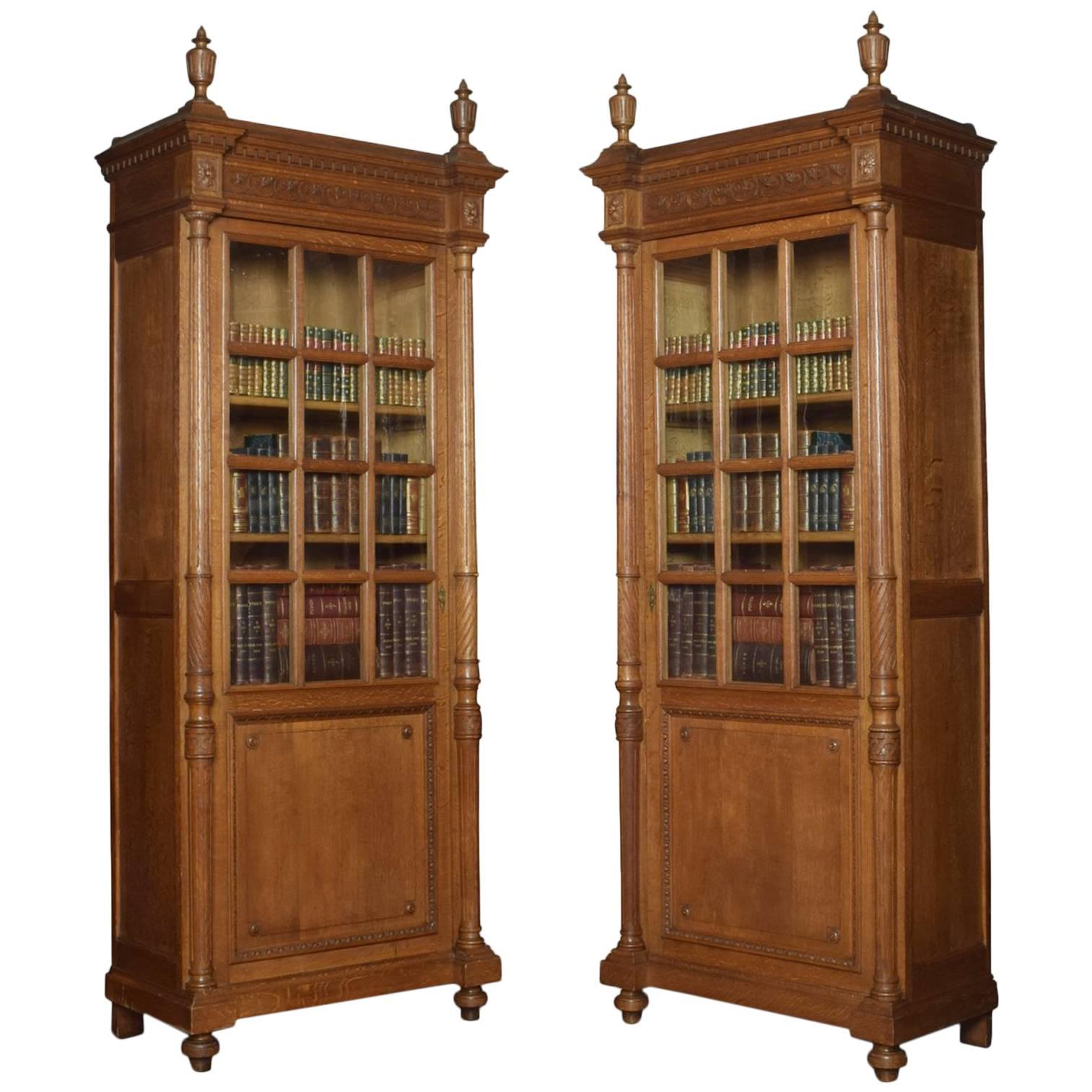 Pair of Tall Oak Bookcases