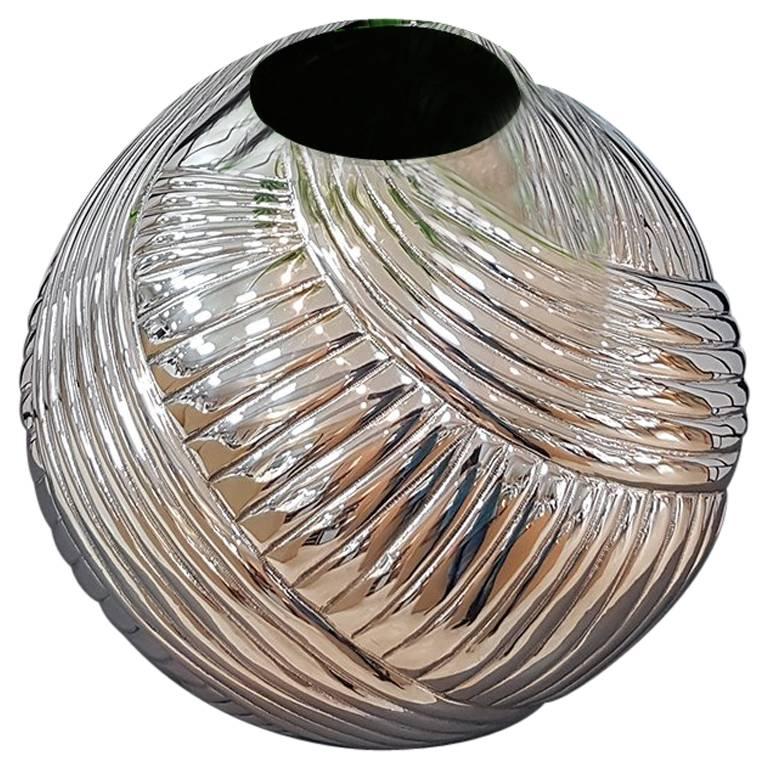 20th Century Italian Silver Globe Vase, ceased and embossed by hand.
