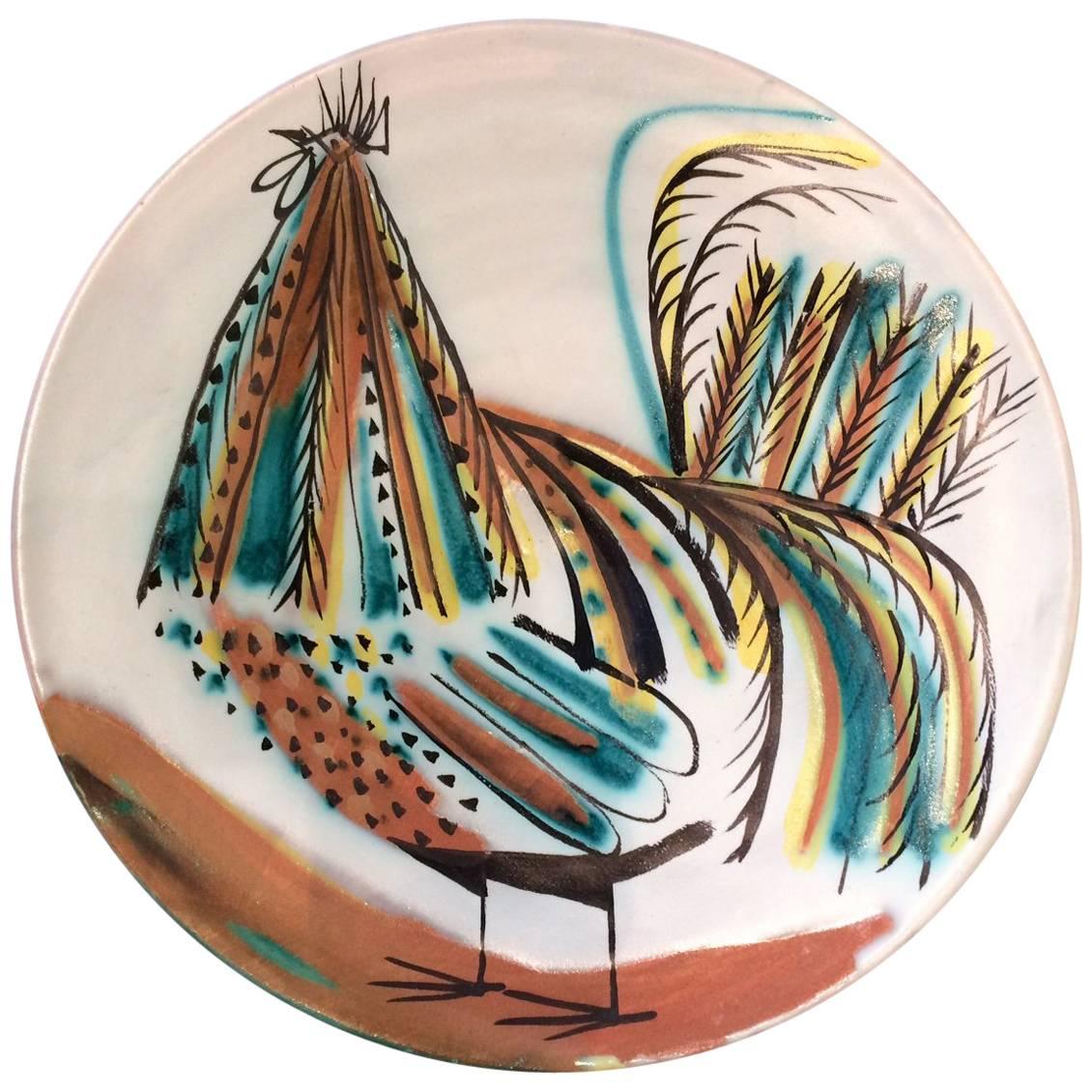 Roger Capron Decorative Bird Round Dish, 1950s