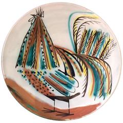 Roger Capron Decorative Bird Round Dish, 1950s