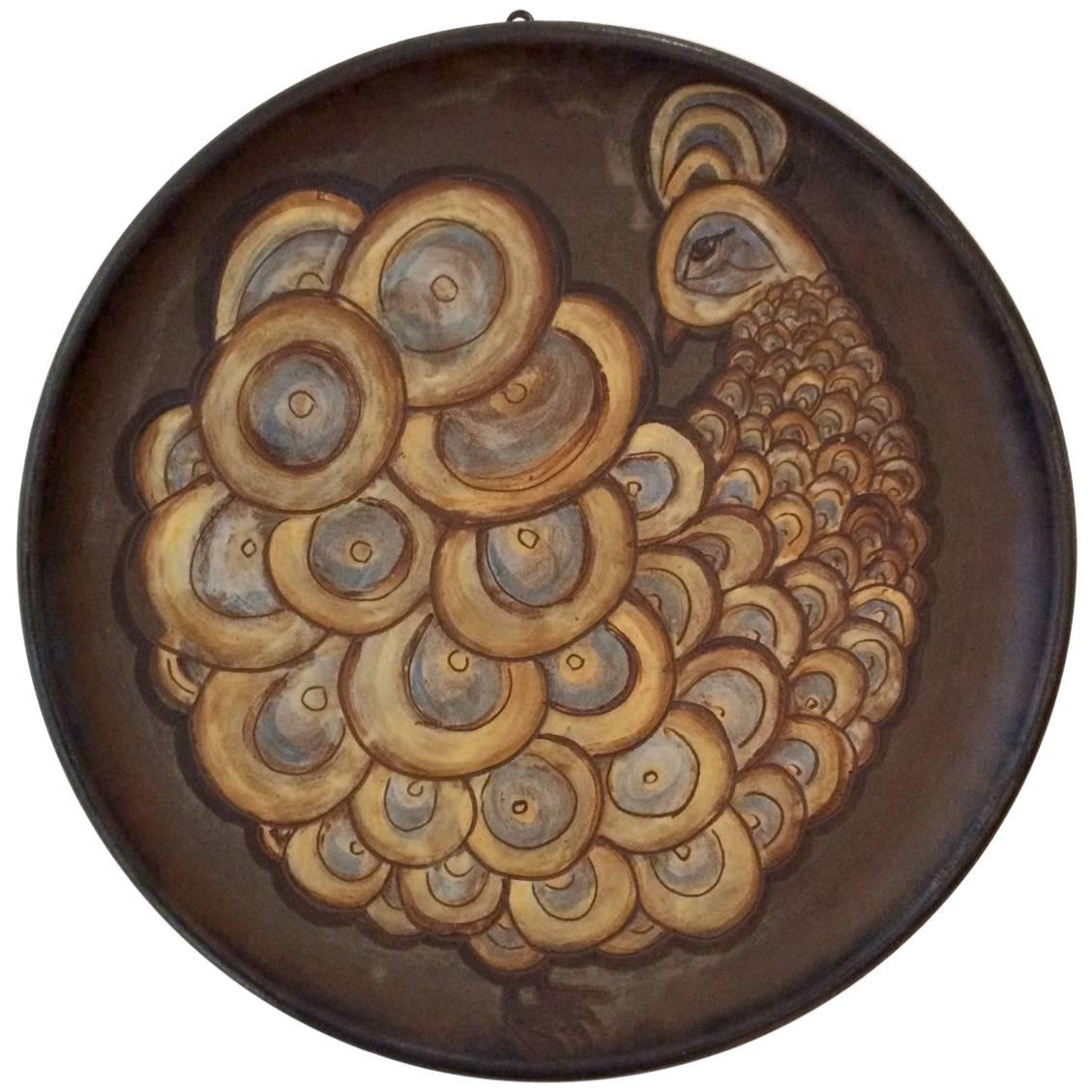 Alexandre Kostanda Peacock Ceramic Dish Vallauris, 1960s
