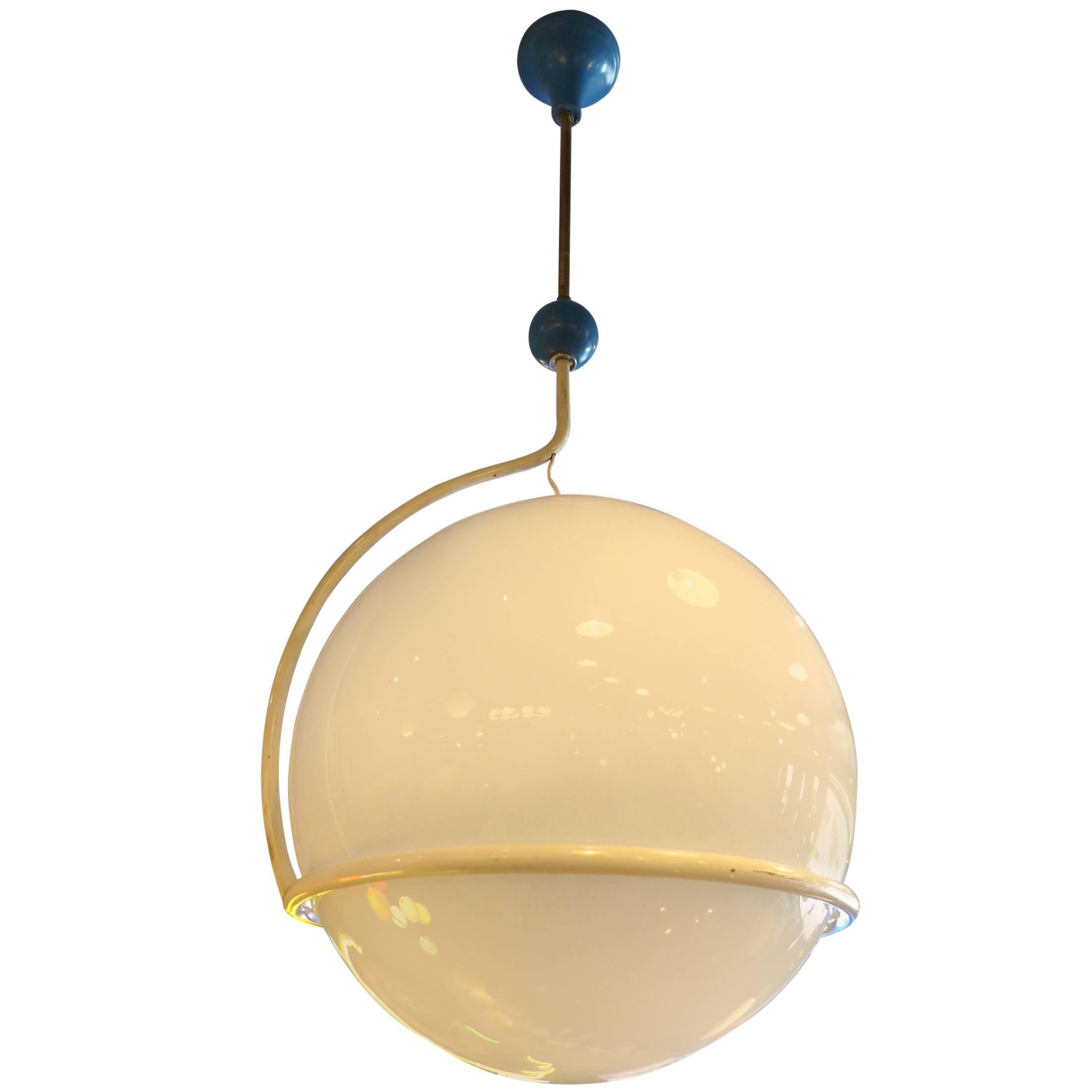 Huge 1960s Italian Opaline Pendant in the Taste of Gino Sarfatti For Sale