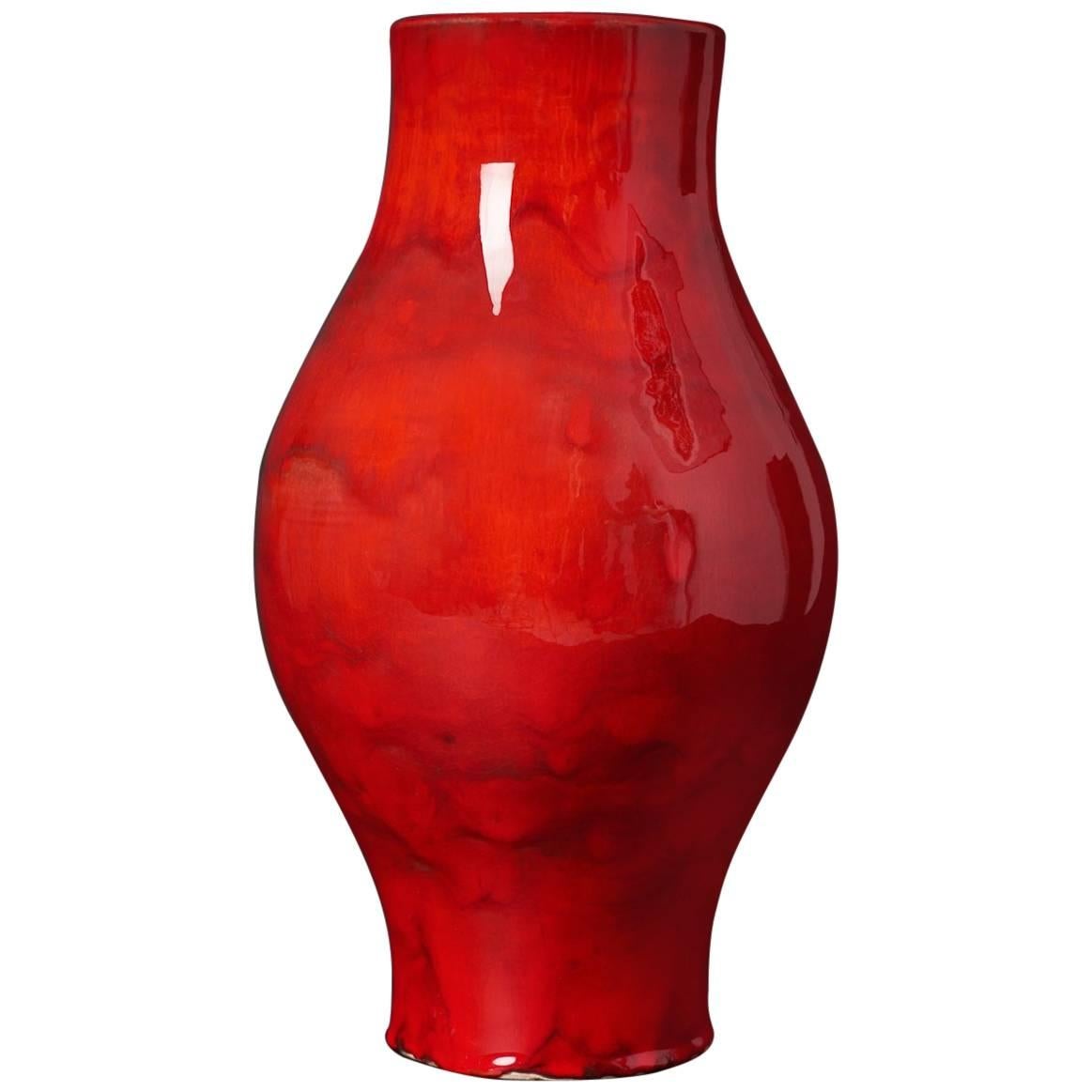 Shiny Red Enameled Vase H 40 cm  Signed by RJ Cloutier 1960's