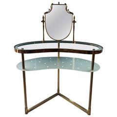 Italian Dressing Table and Chair, brass and glass, circa 1950s